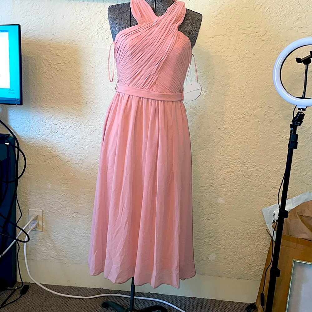 Floaty crepe dusty pink halter neck dress US4 UK8 new ASOS Little Mistress